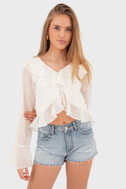 "Ruffle" blus vit