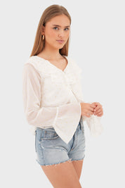 "Ruffle" blus vit