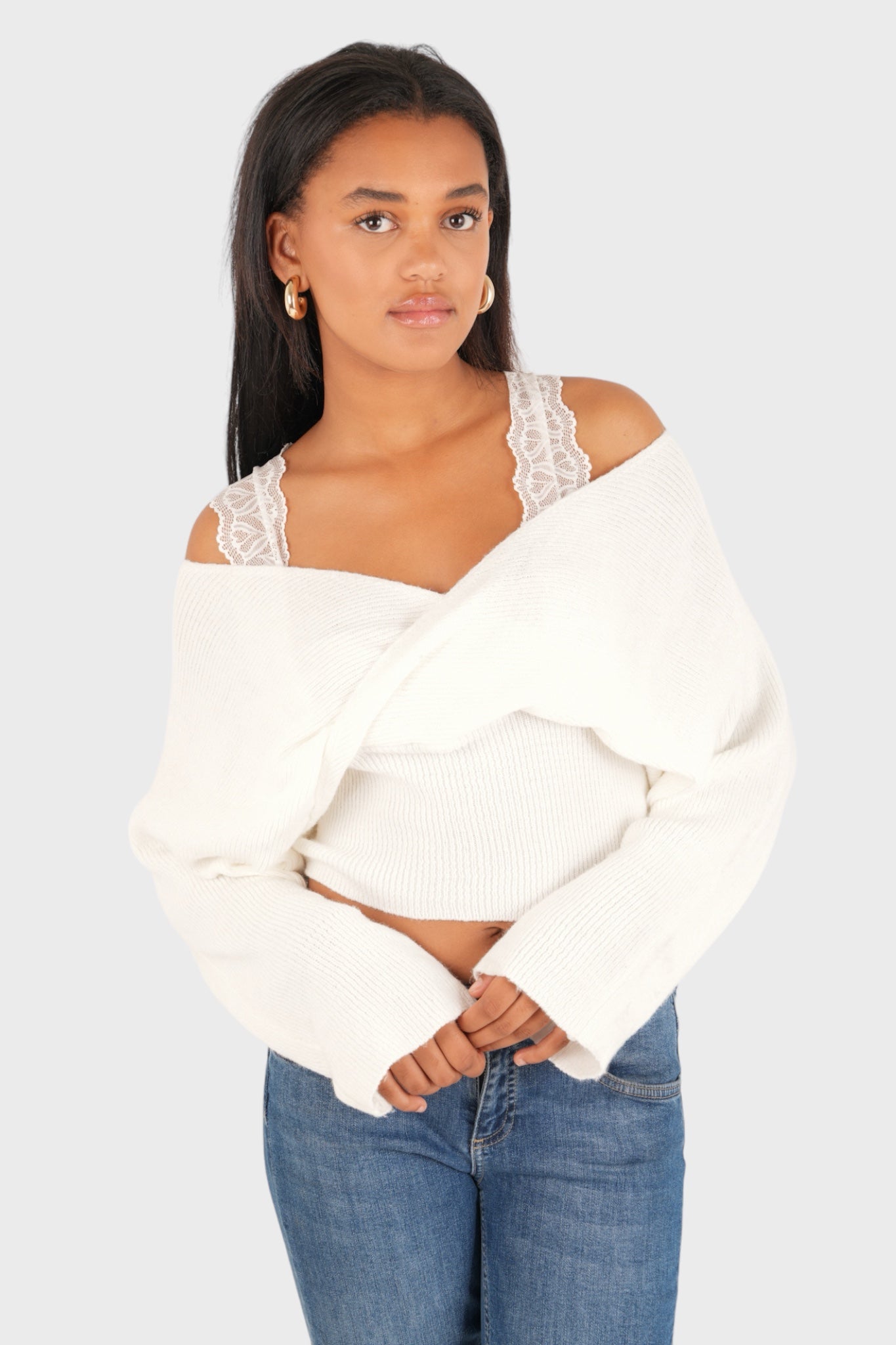 "Spitzen" Pullover weiß