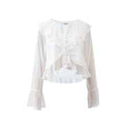 "Ruffle" blus vit