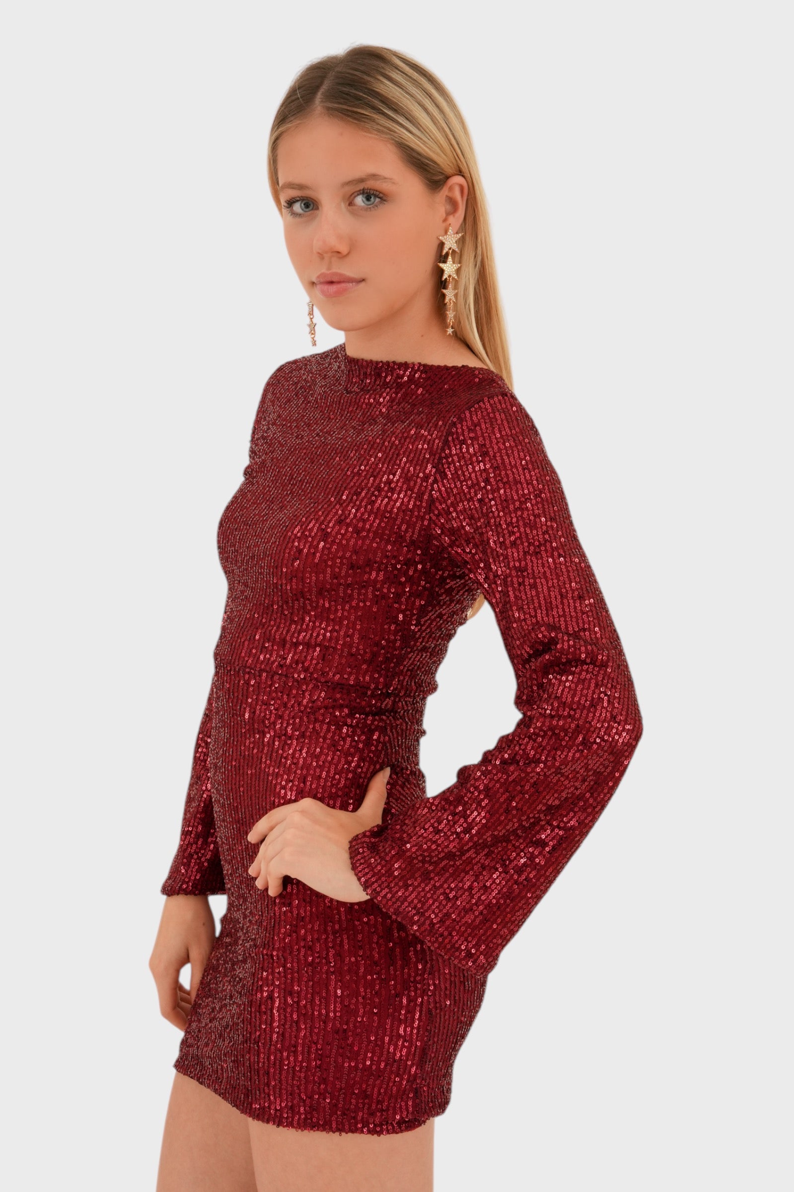 melina sequin bodycon dress in red Lucy in The Sky Melina Sequin Bodycon Dress in Red