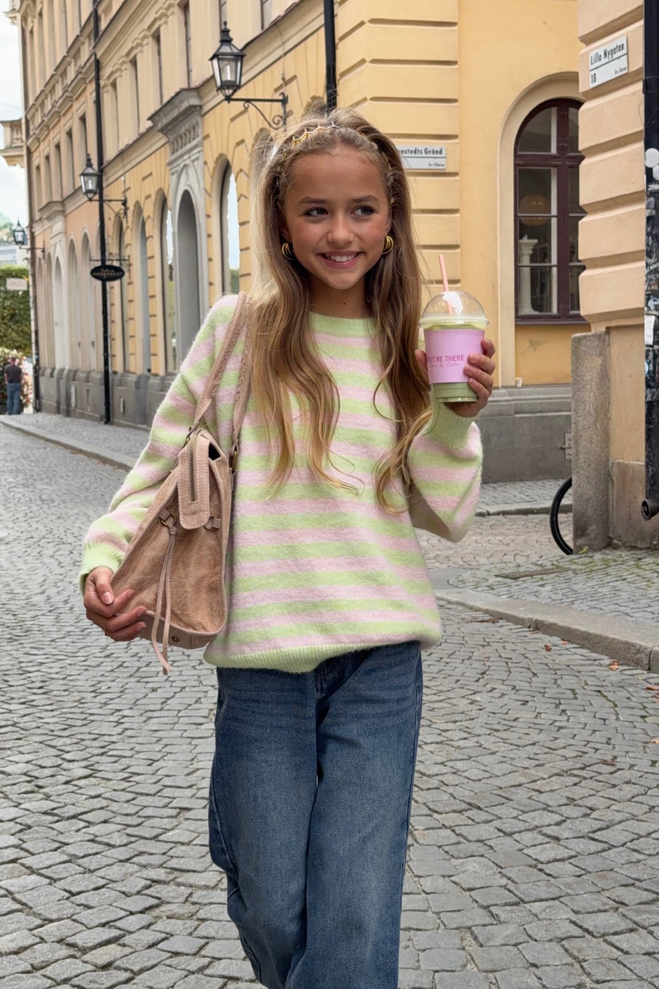 "Cato” sweater striped mint