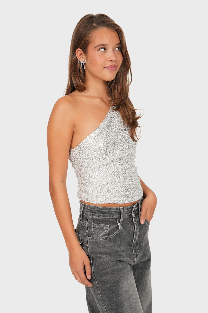 “Reese” off shoulder top silver