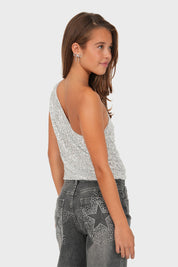 “Reese” off shoulder top silver