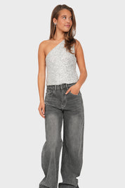 "Riley” wide leg jeans dark grey