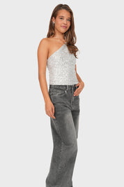 "Riley” wide leg jeans dark grey