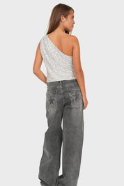 "Riley” wide leg jeans dark grey