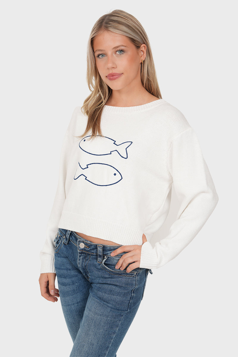 "Fisk” sweater white