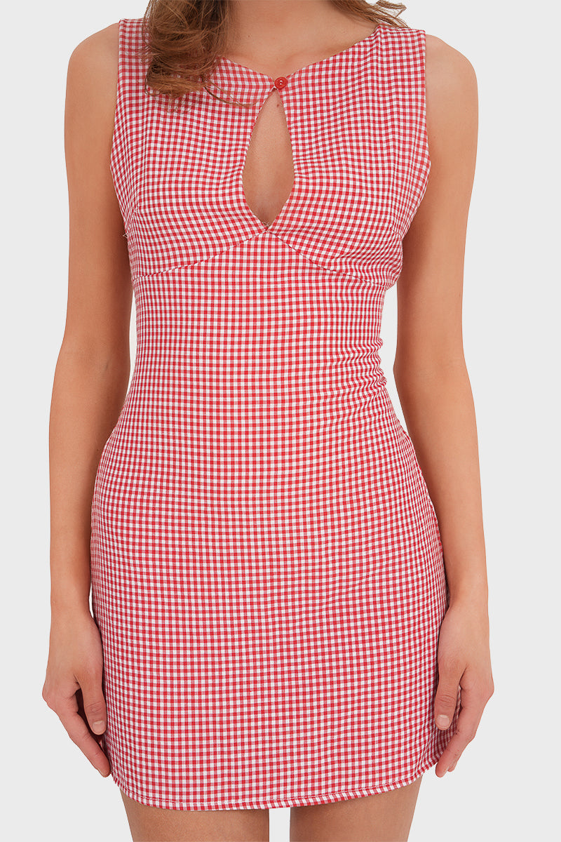 “Gingham” robe rouge