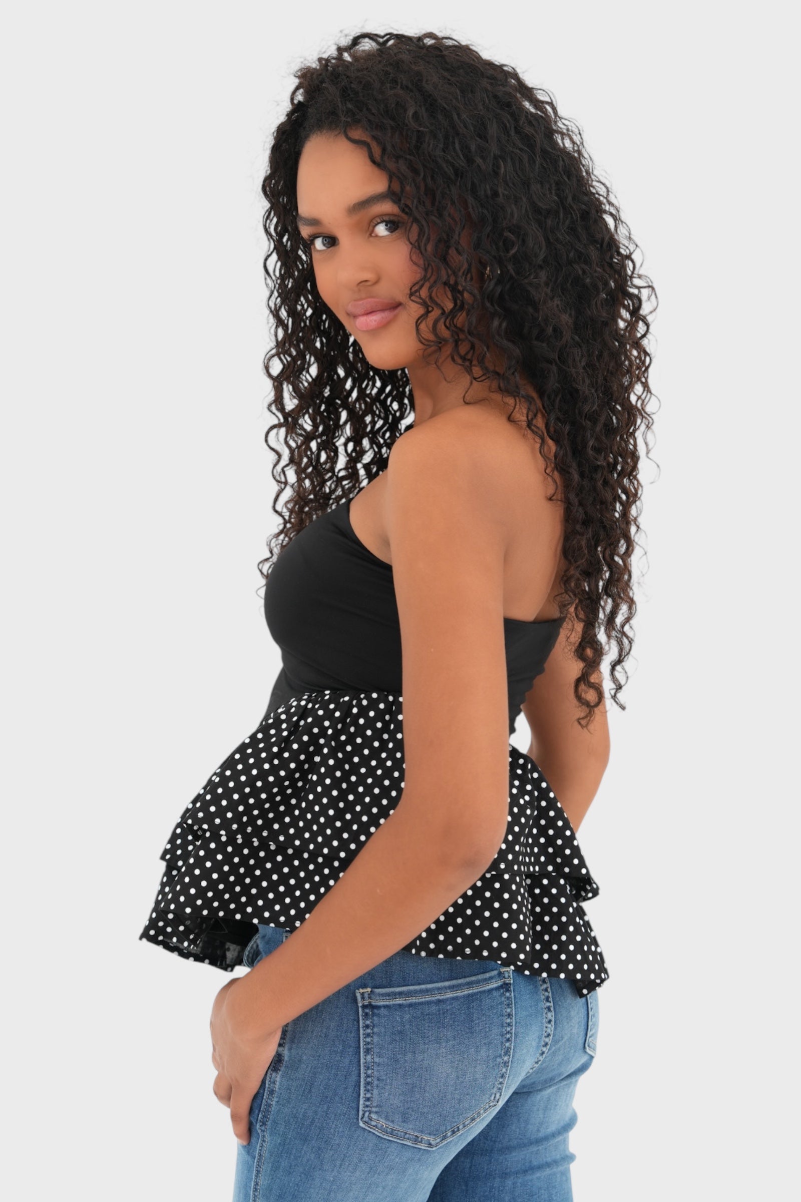 "Polkadot" top black