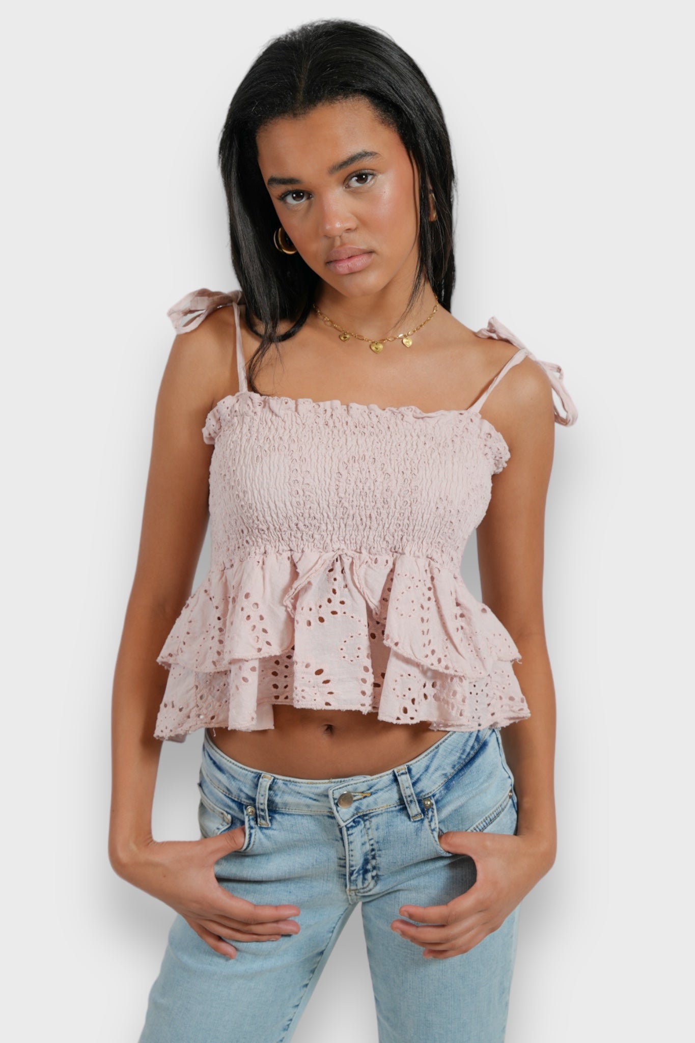 POPPY/PINK BASE RIBBON SEE-THROUGH TOPS PINK RIBBON SEE-THROUGH