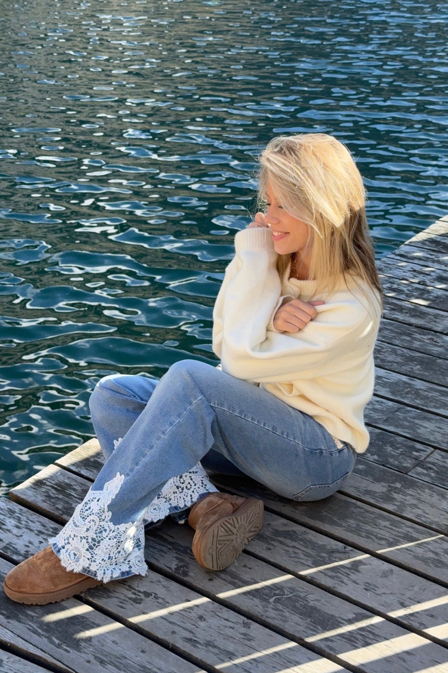 "Sanna" lace jeans light blue