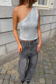 “Reese” off shoulder top silver