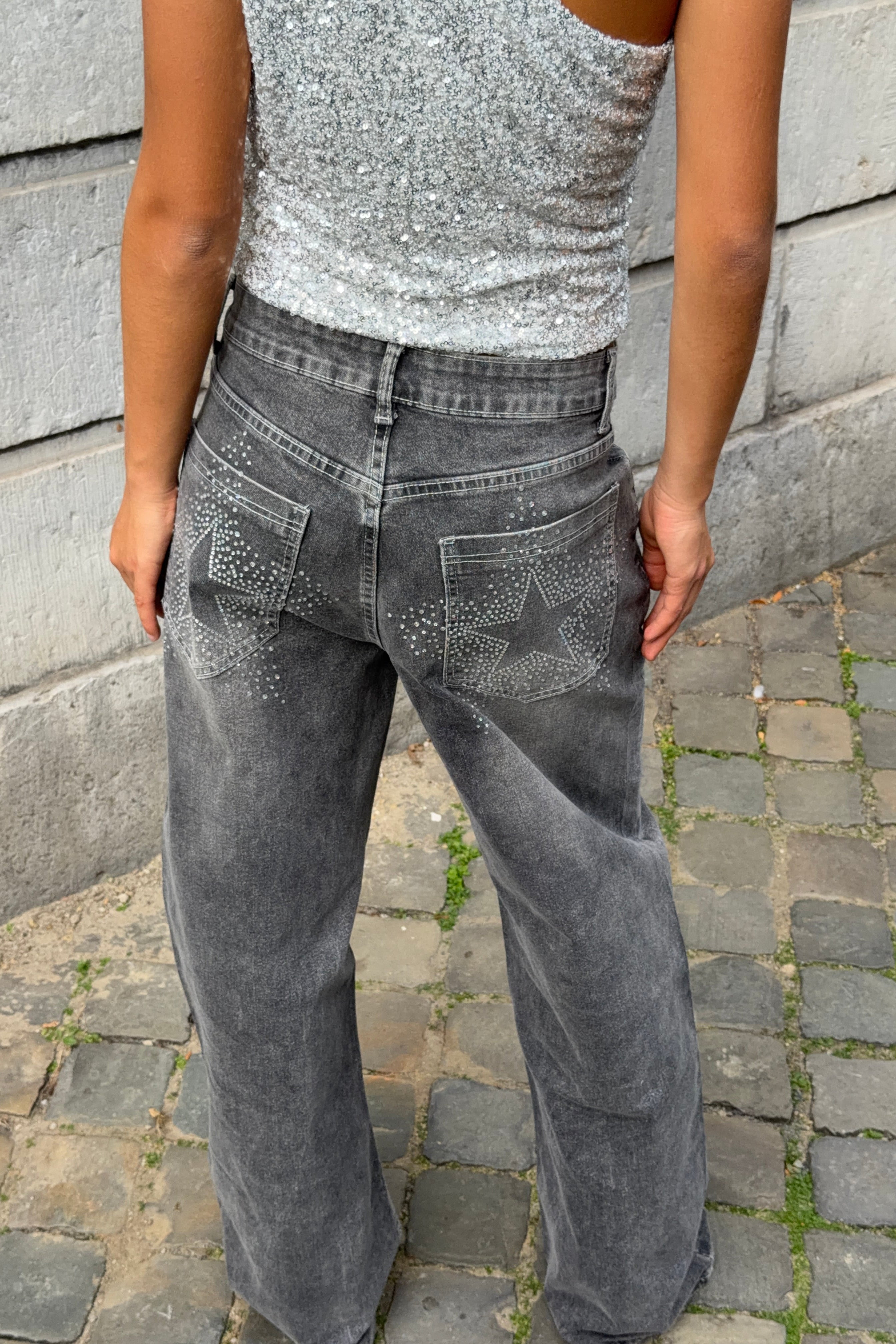 "Riley” wide leg jeans dark grey