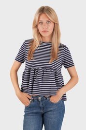 "Striped peplum" top navy