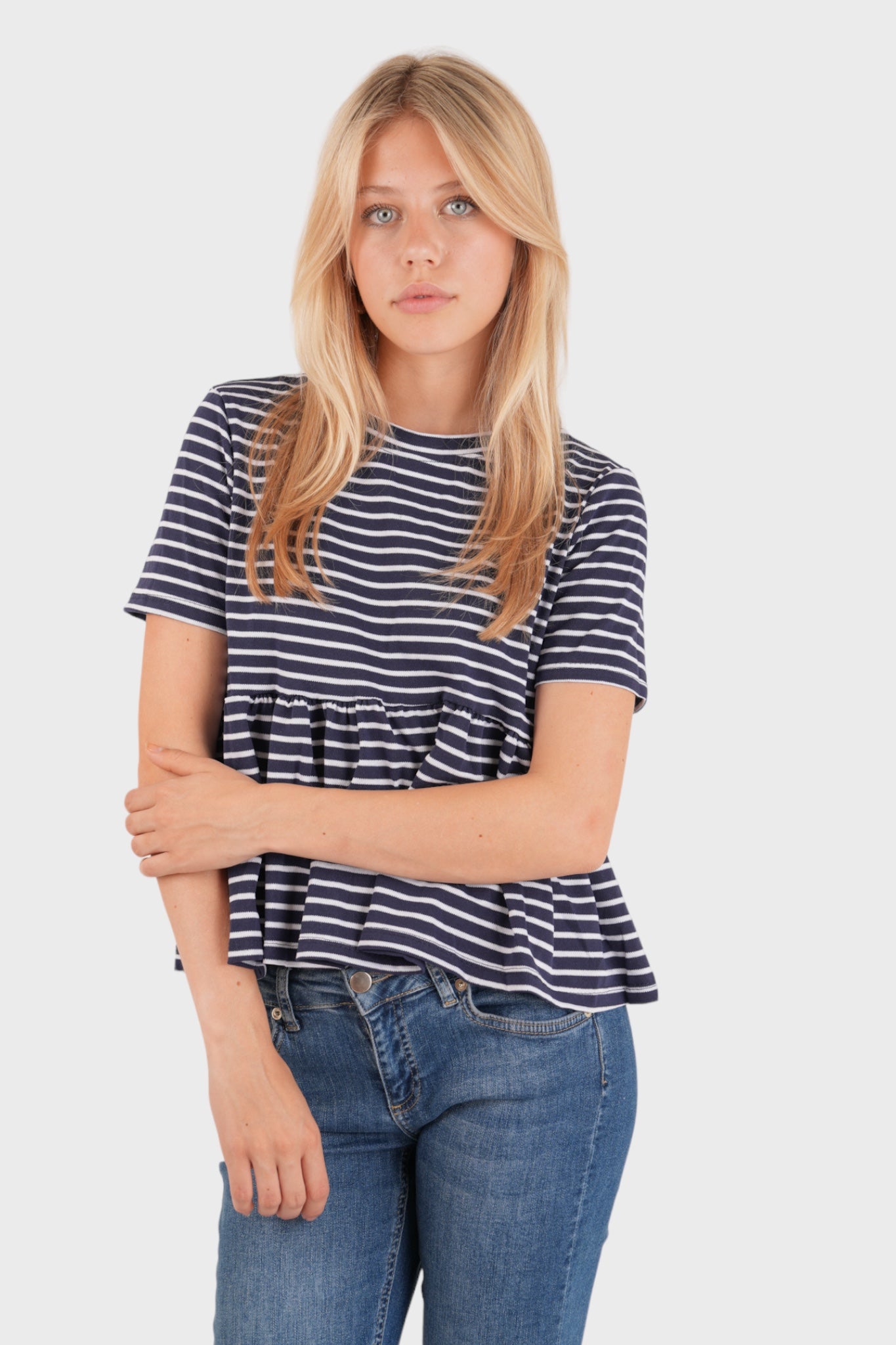 "Striped peplum" top navy