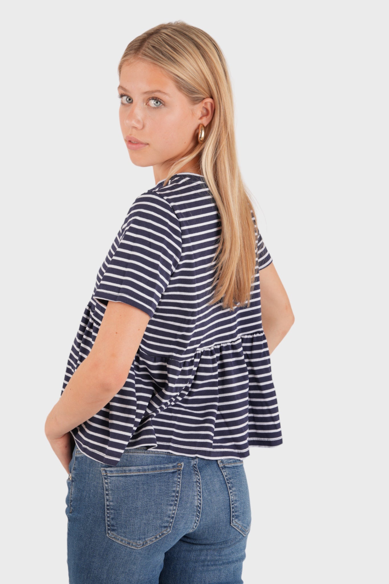 "Striped peplum" top navy