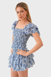 "Mykonos" Ruffle Top Blue