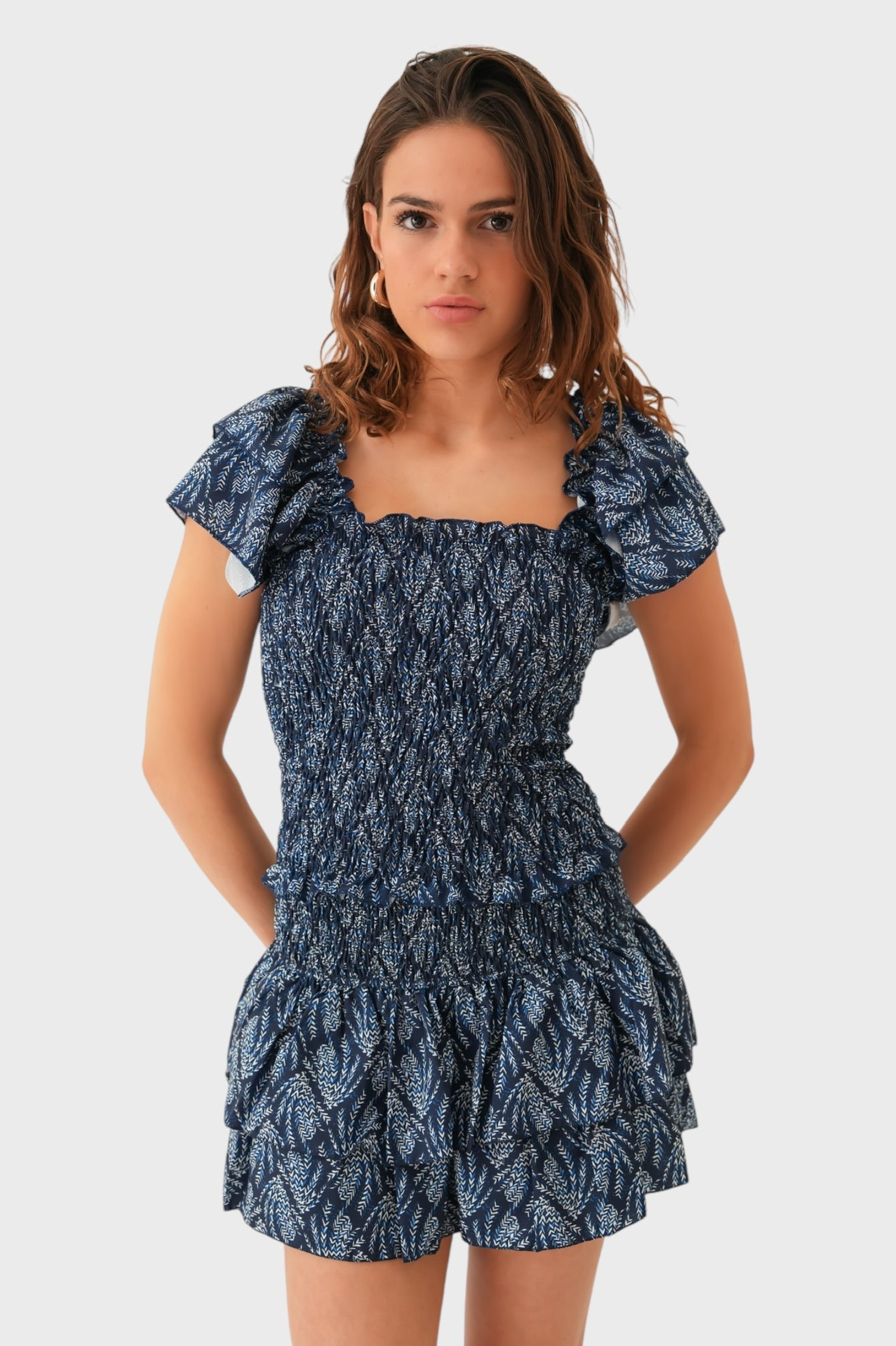 "Mykonos" Ruffle Top Navy