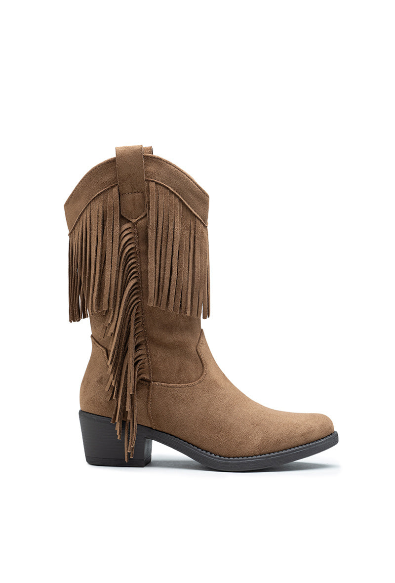 Westernstiefel mit Fransen in Kamelbraun