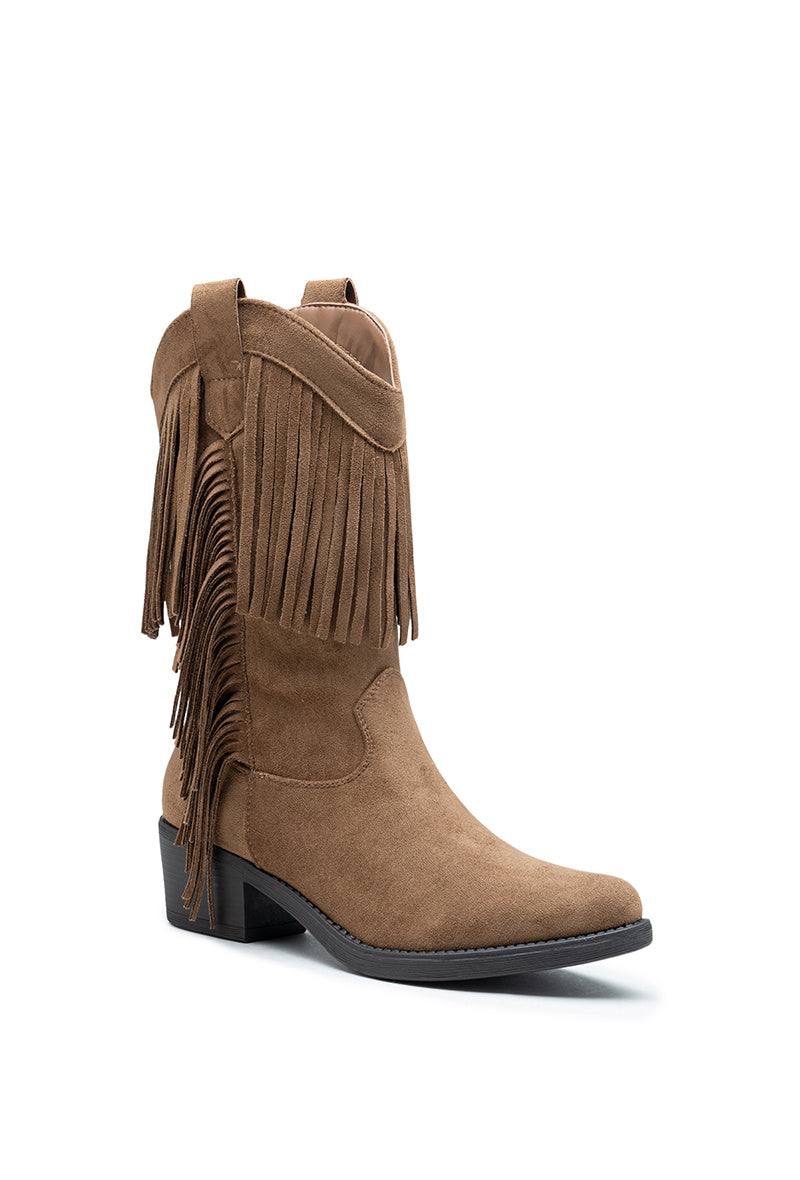 Westernstiefel mit Fransen in Kamelbraun