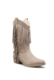 Westernstiefel mit Fransen in Taupe