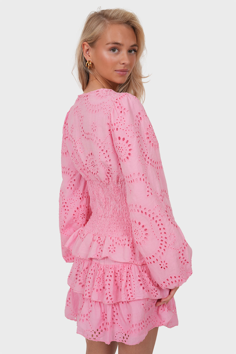 hot pink long sleeve dress Pleated Detail Midi like birthdays Long Sleeve Pearl Backless Maxi