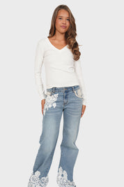 "Sanna" lace jeans light blue