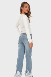 "Sanna" lace jeans light blue