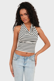 "Nina" striped black top