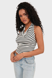 "Nina" striped black top
