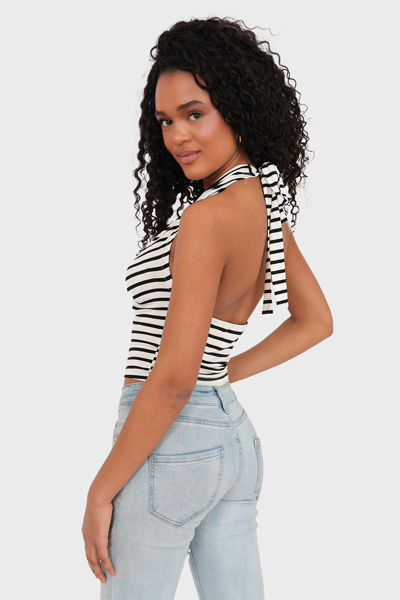 "Nina" striped black top